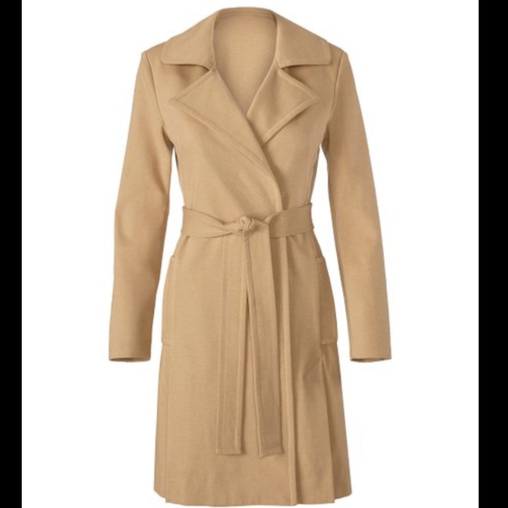 NEW Cabi Casablanca Trench Coat Belted Toe Waist Long Carmel Tan Knee Length XL